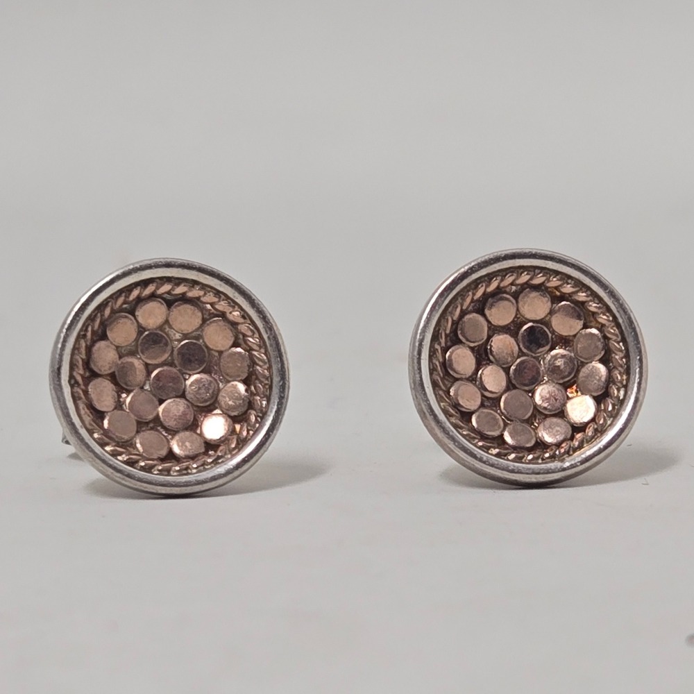 Anna Beck Gili Dish Stud Earrings Sterling Silver 18k Gold Two Tone Dot